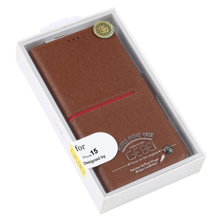 For iPhone 15 GEBEI Top-grain Horizontal Flip Leather Phone Case(Brown) - HoMEdemic™ 
