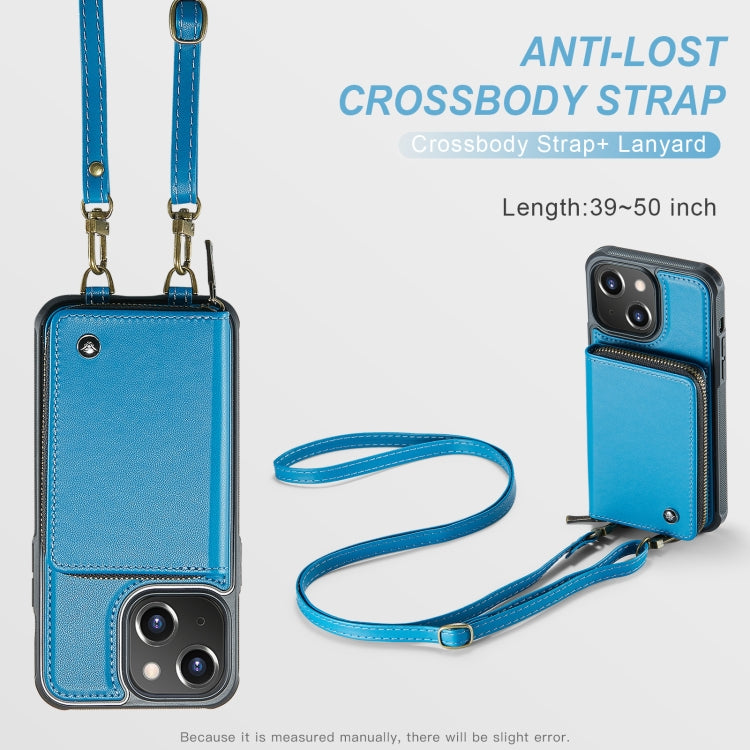For iPhone 15 JEEHOOD C22 Series Zipper Wallet Leather Phone Case with Dual Lanyard(Blue) - HoMEdemic™ 
