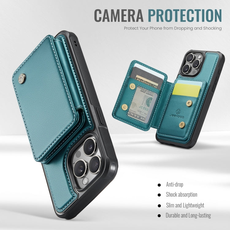 For iPhone 15 JEEHOOD J05 Business Magnetic Style RFID Leather Phone Case(Blue Green) - HoMEdemic™ 