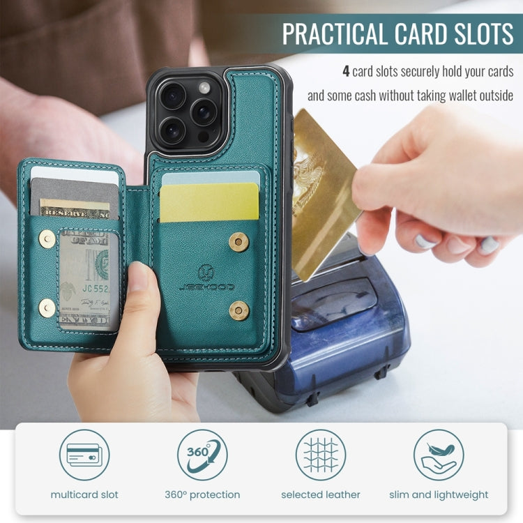 For iPhone 15 JEEHOOD J05 Business Magnetic Style RFID Leather Phone Case(Blue Green) - HoMEdemic™ 