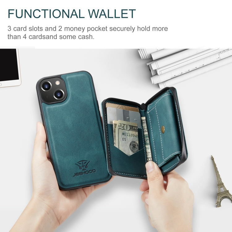 For iPhone 15 JEEHOOD Magnetic Zipper Wallet Leather Phone Case(Blue) - HoMEdemic™ 