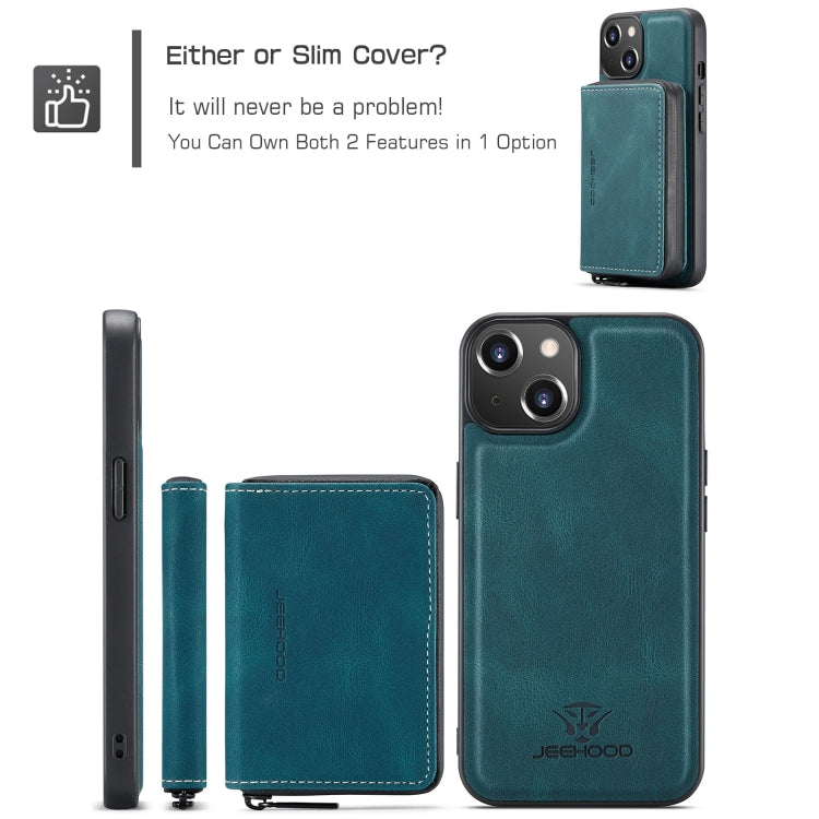 For iPhone 15 JEEHOOD Magnetic Zipper Wallet Leather Phone Case(Blue) - HoMEdemic™ 