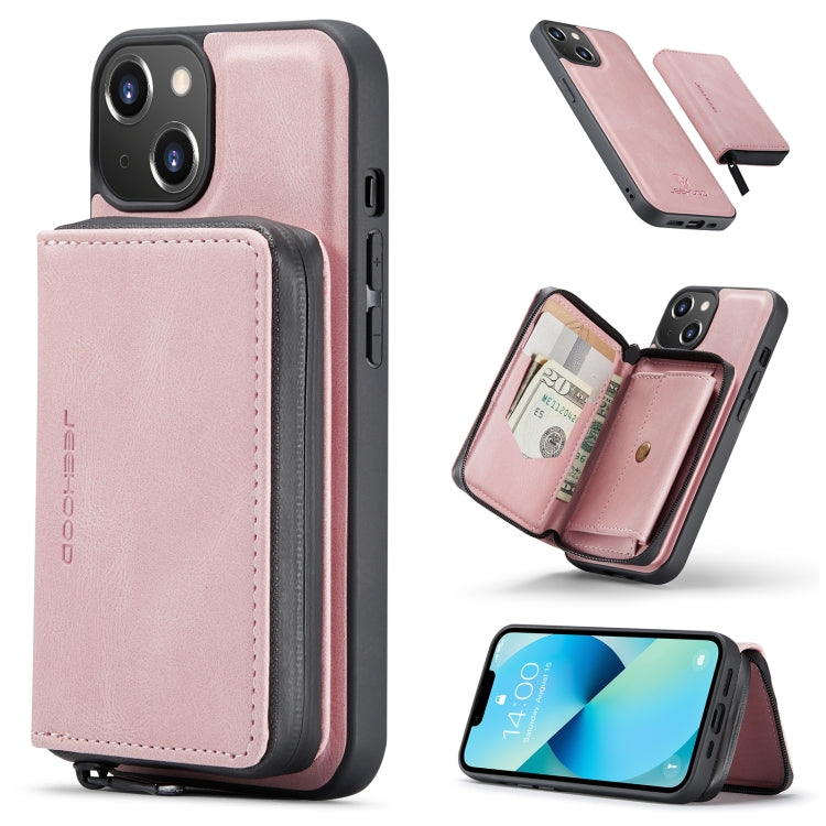 For iPhone 15 JEEHOOD Magnetic Zipper Wallet Leather Phone Case(Pink) - HoMEdemic™ 