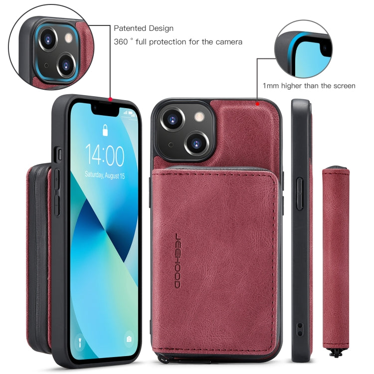 For iPhone 15 JEEHOOD Magnetic Zipper Wallet Leather Phone Case(Red) - HoMEdemic™ 