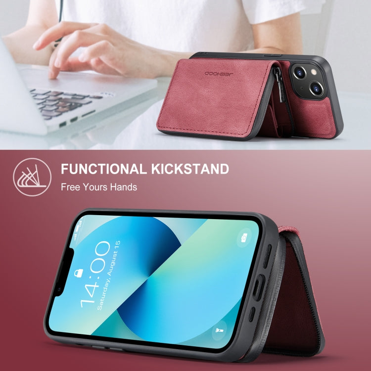 For iPhone 15 JEEHOOD Magnetic Zipper Wallet Leather Phone Case(Red) - HoMEdemic™ 
