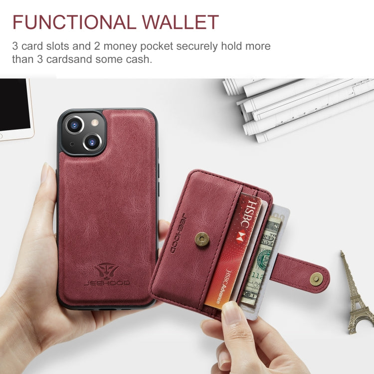 For iPhone 15 JEEHOOD RFID Blocking Anti-Theft Magnetic PU Phone Case(Red) - HoMEdemic™ 