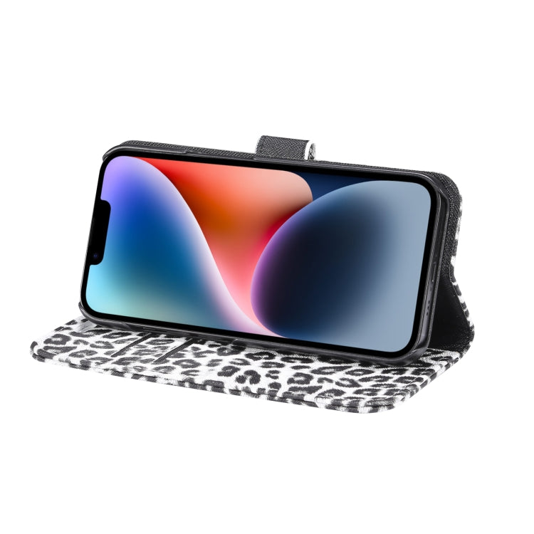 For iPhone 15 Leopard Pattern Horizontal Flip Leather Phone Case(White) - HoMEdemic™ 