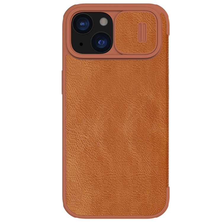 For iPhone 15 NILLKIN QIN Series Pro Sliding Camera Cover Design Leather Phone Case(Brown) - HoMEdemic™ 