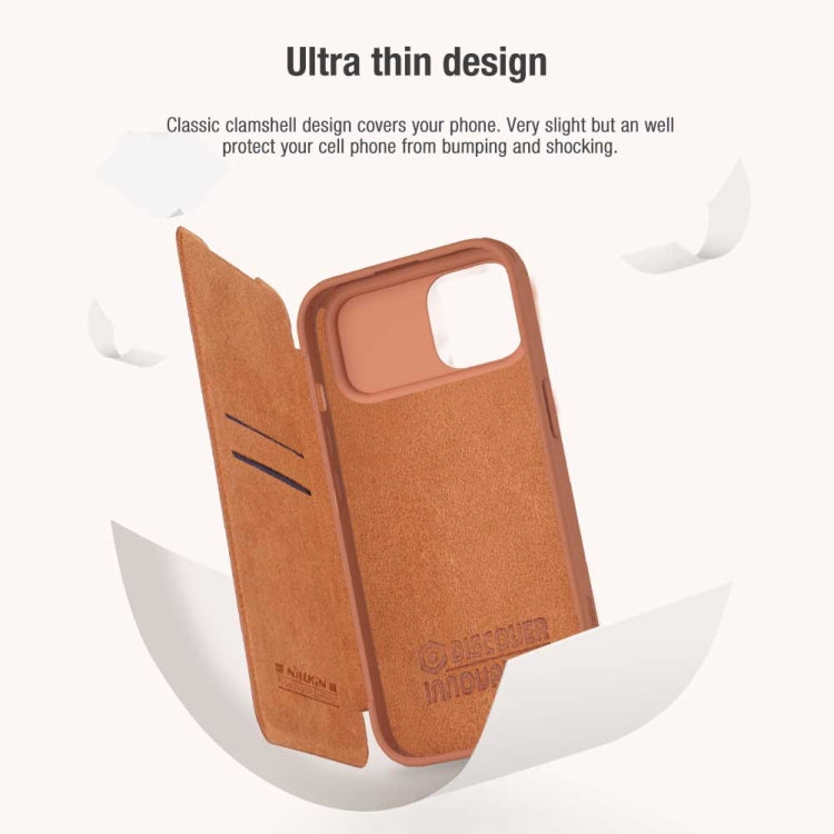 For iPhone 15 NILLKIN QIN Series Pro Sliding Camera Cover Design Leather Phone Case(Brown) - HoMEdemic™ 