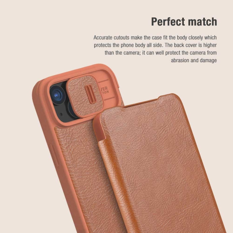 For iPhone 15 NILLKIN QIN Series Pro Sliding Camera Cover Design Leather Phone Case(Brown) - HoMEdemic™ 
