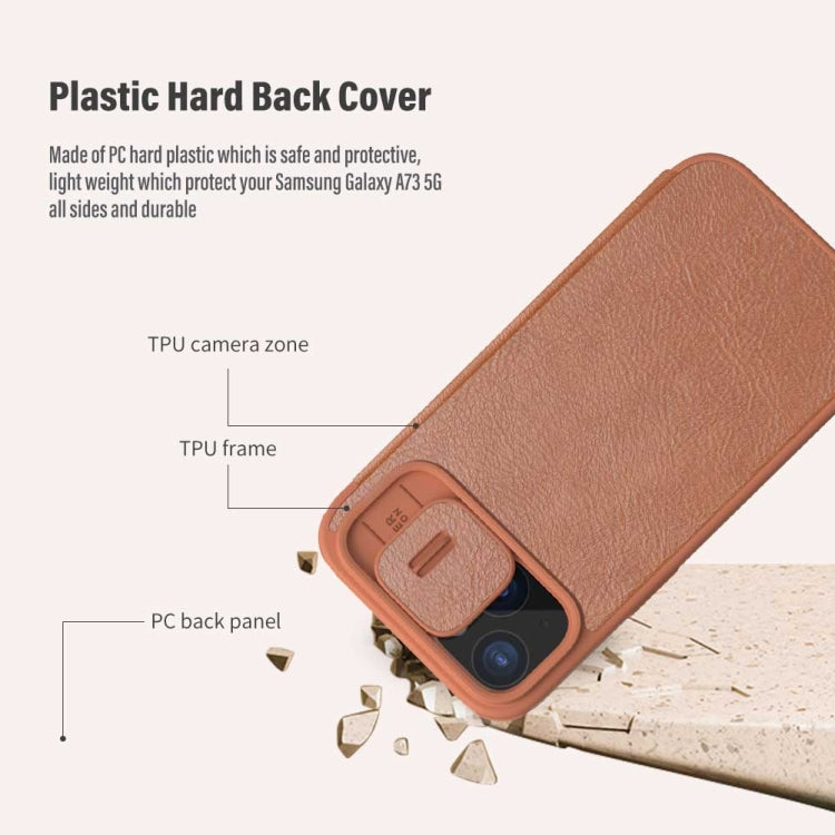 For iPhone 15 NILLKIN QIN Series Pro Sliding Camera Cover Design Leather Phone Case(Brown) - HoMEdemic™ 