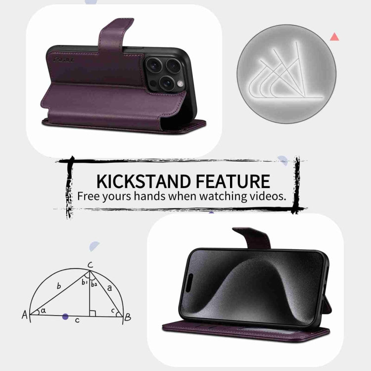 For iPhone 15 Plus / 14 Plus ESEBLE E1 Nappa Texture MagSafe Holder Leather Phone Case(Dark Purple) - HoMEdemic™ 
