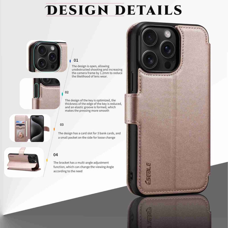 For iPhone 15 Plus / 14 Plus ESEBLE E1 Nappa Texture MagSafe Holder Leather Phone Case(Rose Gold) - HoMEdemic™ 