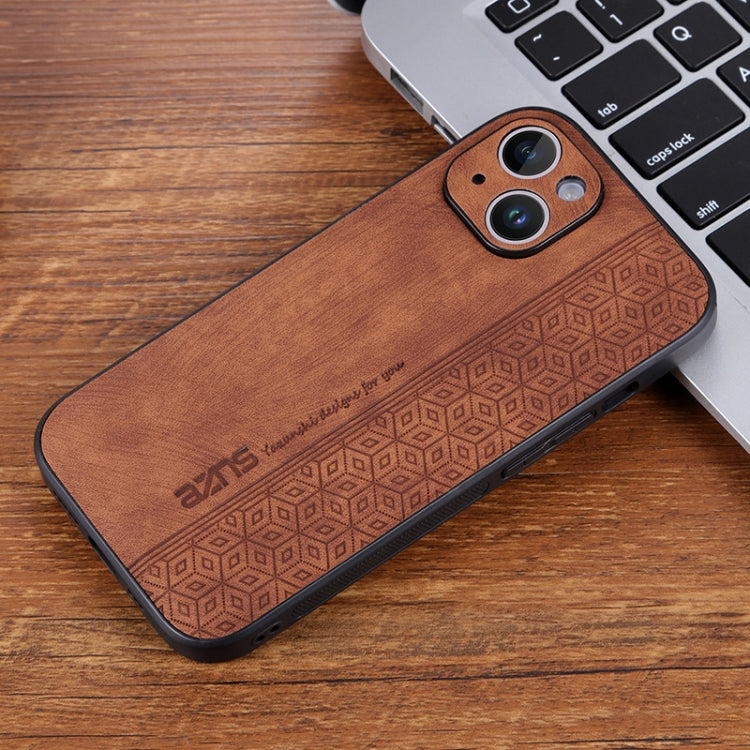 For iPhone 15 Plus AZNS 3D Embossed Skin Feel Phone Case(Brown) - HoMEdemic™ 