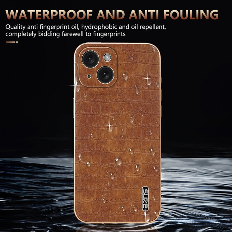 For iPhone 15 Plus AZNS Electroplated Frame Crocodile Texture Full Coverage Phone Case(Green) - HoMEdemic™ 