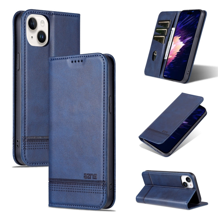 For iPhone 15 Plus AZNS Magnetic Calf Texture Leather Phone Case(Dark Blu) - HoMEdemic™ 