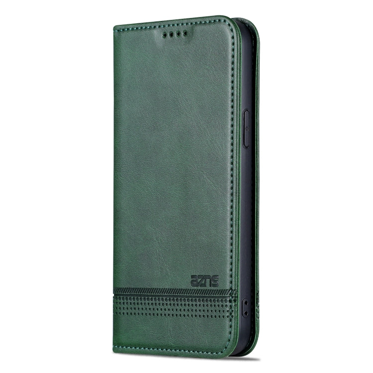 For iPhone 15 Plus AZNS Magnetic Calf Texture Leather Phone Case(Dark Green) - HoMEdemic™ 