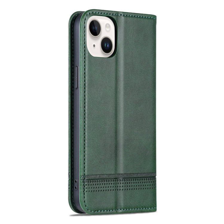 For iPhone 15 Plus AZNS Magnetic Calf Texture Leather Phone Case(Dark Green) - HoMEdemic™ 