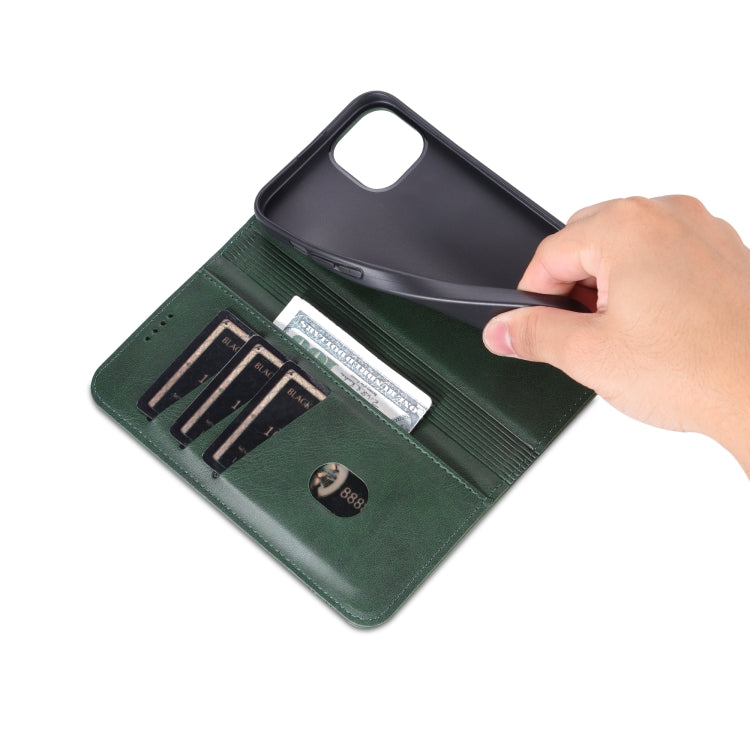For iPhone 15 Plus AZNS Magnetic Calf Texture Leather Phone Case(Dark Green) - HoMEdemic™ 
