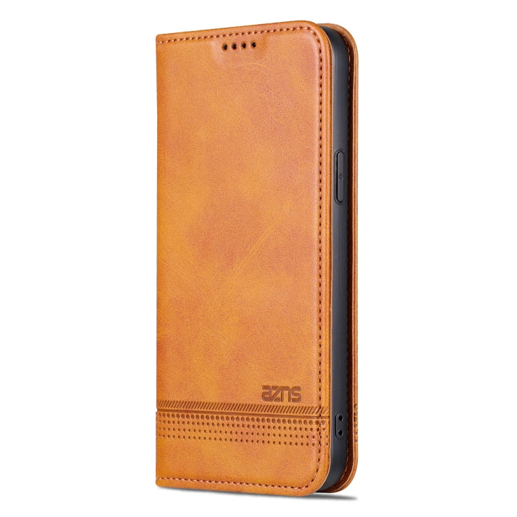 For iPhone 15 Plus AZNS Magnetic Calf Texture Leather Phone Case(Light Brown) - HoMEdemic™ 