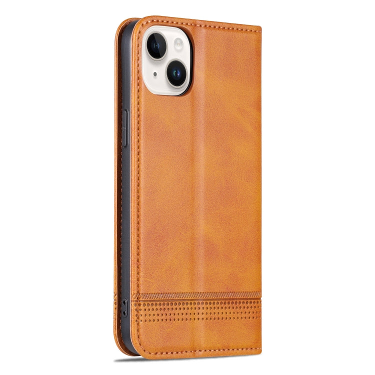 For iPhone 15 Plus AZNS Magnetic Calf Texture Leather Phone Case(Light Brown) - HoMEdemic™ 