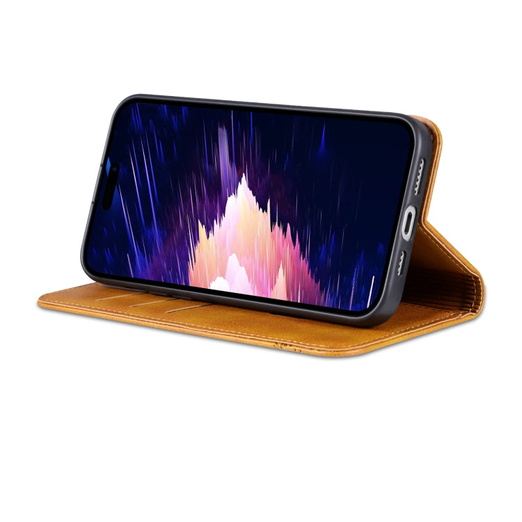 For iPhone 15 Plus AZNS Magnetic Calf Texture Leather Phone Case(Light Brown) - HoMEdemic™ 