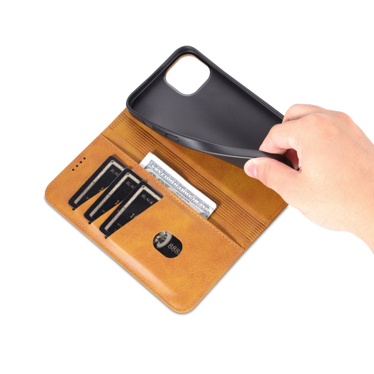 For iPhone 15 Plus AZNS Magnetic Calf Texture Leather Phone Case(Light Brown) - HoMEdemic™ 