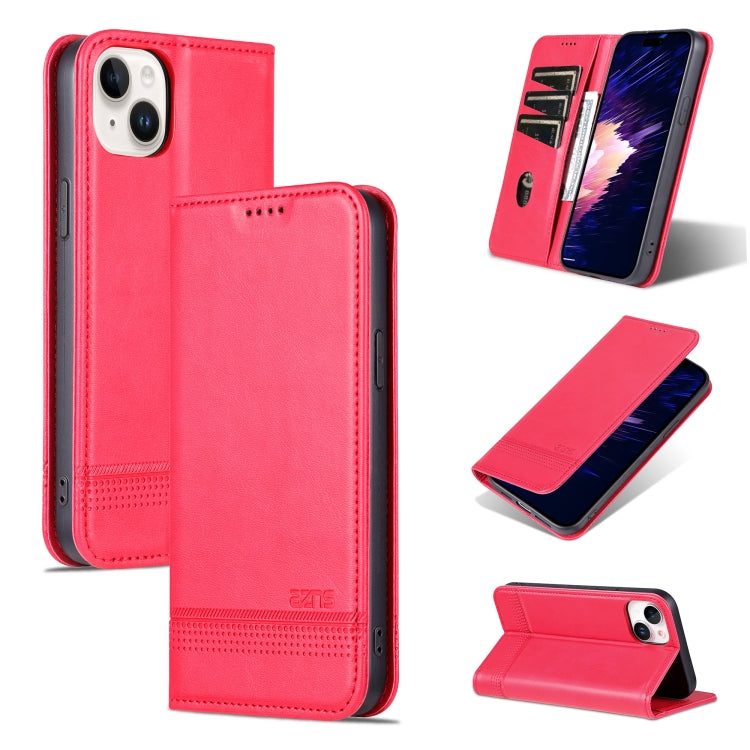 For iPhone 15 Plus AZNS Magnetic Calf Texture Leather Phone Case(Red) - HoMEdemic™ 
