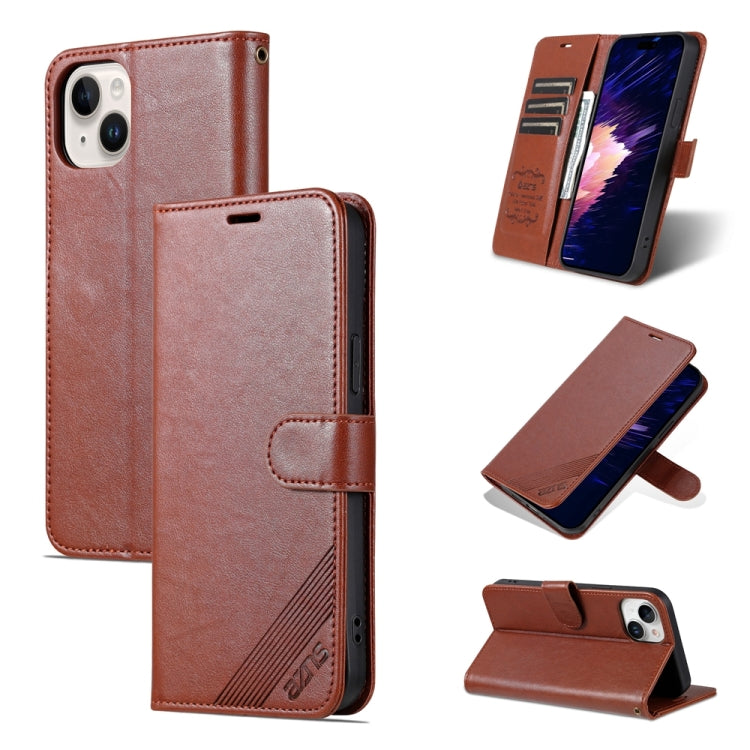 For iPhone 15 Plus AZNS Sheepskin Texture Flip Leather Phone Case(Brown) - HoMEdemic™ 