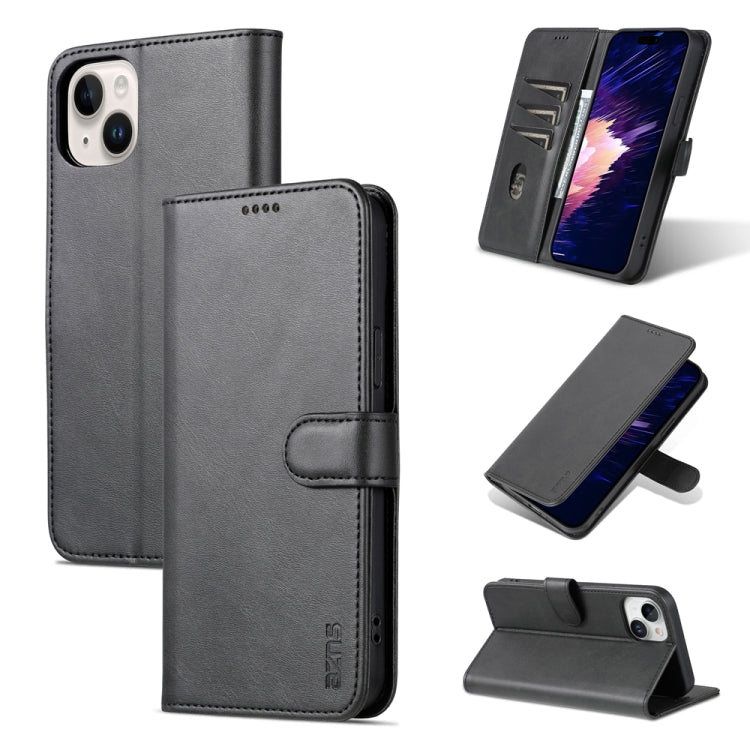 For iPhone 15 Plus AZNS Skin Feel Calf Texture Flip Leather Phone Case(Black) - HoMEdemic™ 