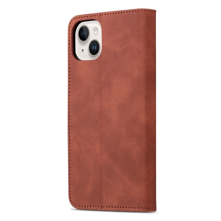 For iPhone 15 Plus AZNS Skin Feel Calf Texture Flip Leather Phone Case(Brown) - HoMEdemic™ 