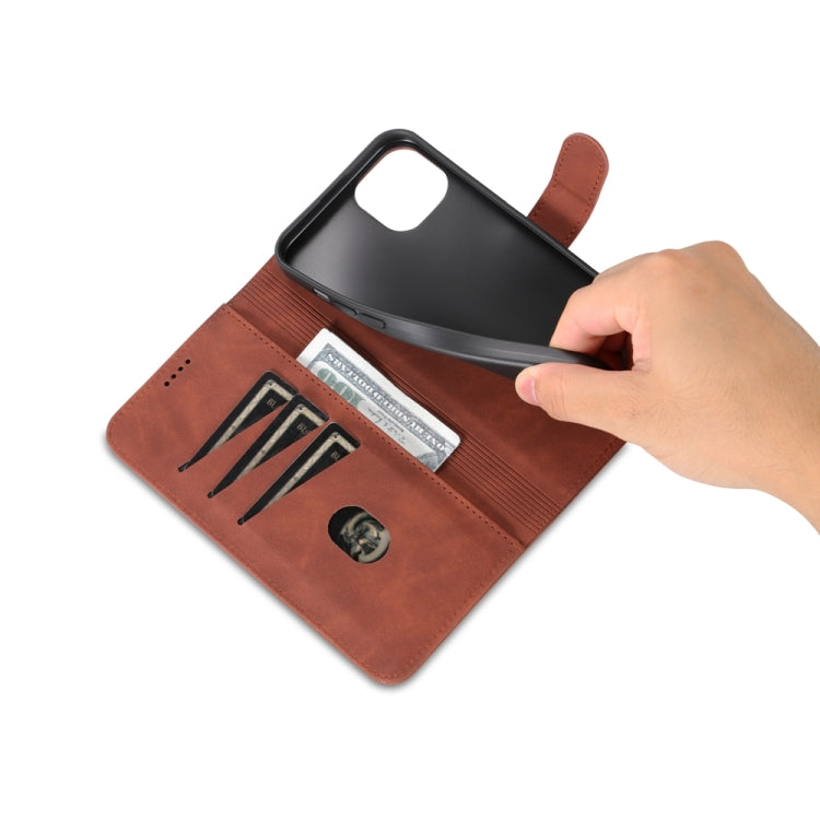 For iPhone 15 Plus AZNS Skin Feel Calf Texture Flip Leather Phone Case(Brown) - HoMEdemic™ 