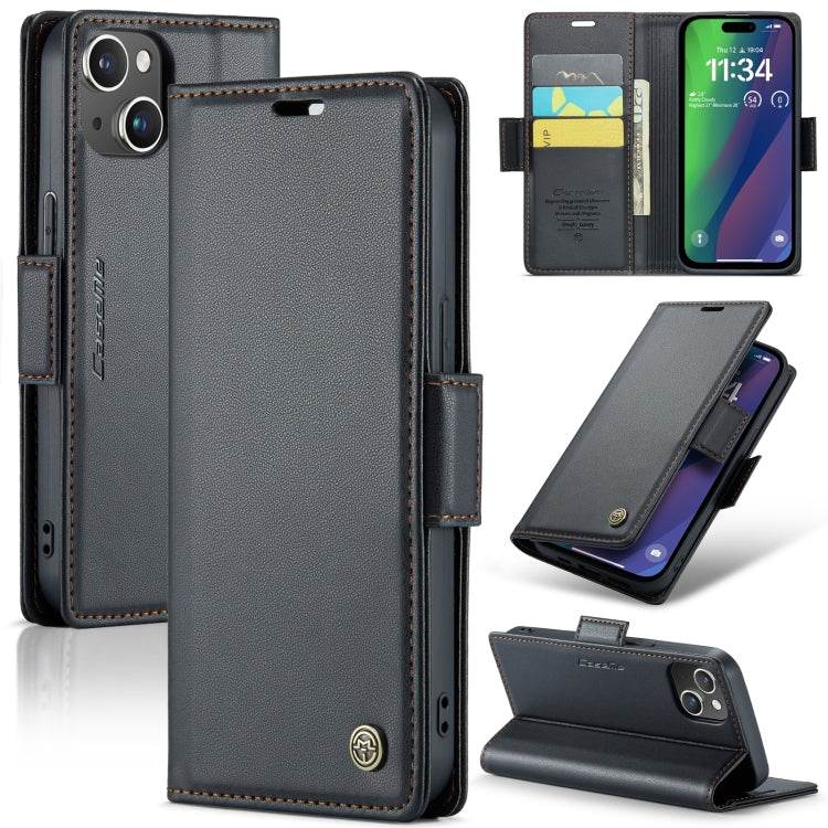 For iPhone 15 Plus CaseMe 023 Butterfly Buckle Litchi Texture RFID Anti-theft Leather Phone Case(Black) - HoMEdemic™ 