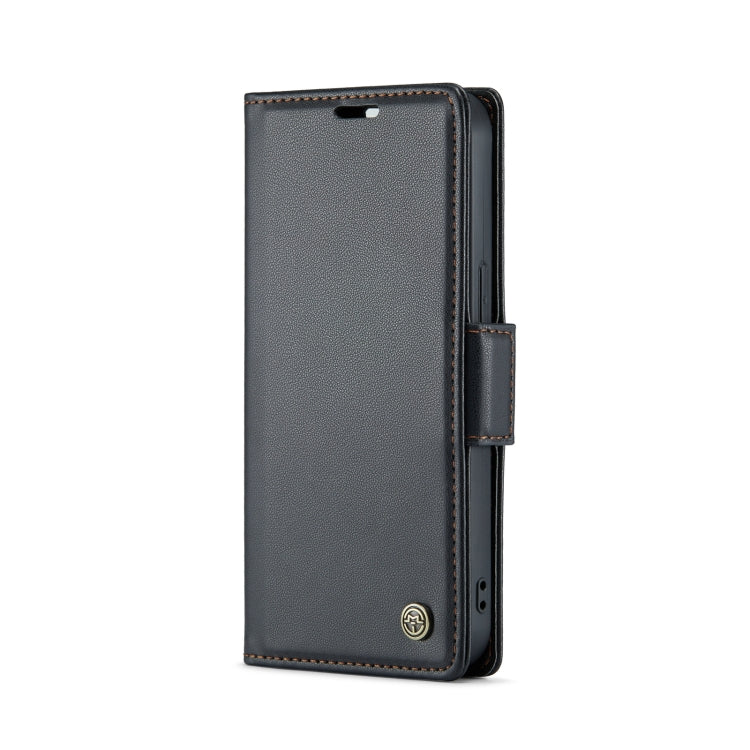 For iPhone 15 Plus CaseMe 023 Butterfly Buckle Litchi Texture RFID Anti-theft Leather Phone Case(Black) - HoMEdemic™ 