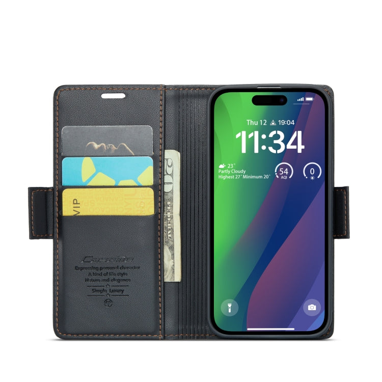 For iPhone 15 Plus CaseMe 023 Butterfly Buckle Litchi Texture RFID Anti-theft Leather Phone Case(Black) - HoMEdemic™ 