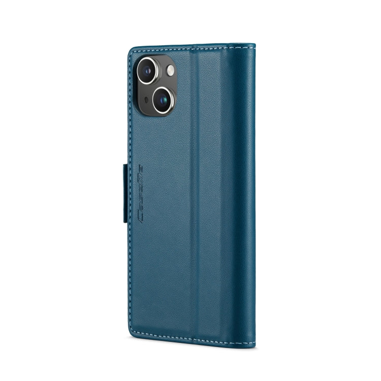 For iPhone 15 Plus CaseMe 023 Butterfly Buckle Litchi Texture RFID Anti-theft Leather Phone Case(Blue) - HoMEdemic™ 