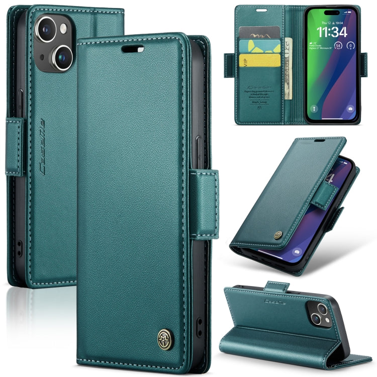 For iPhone 15 Plus CaseMe 023 Butterfly Buckle Litchi Texture RFID Anti-theft Leather Phone Case(Pearly Blue) - HoMEdemic™ 