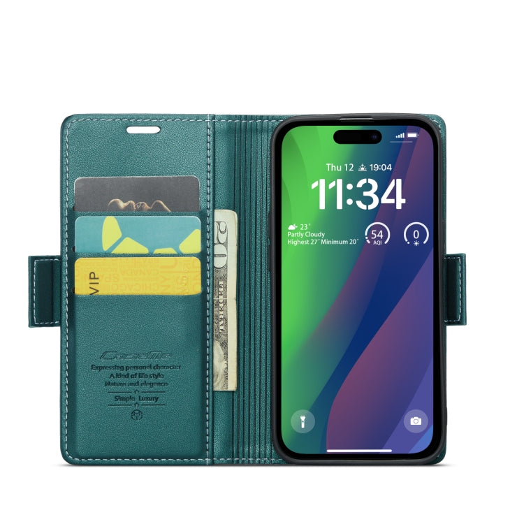 For iPhone 15 Plus CaseMe 023 Butterfly Buckle Litchi Texture RFID Anti-theft Leather Phone Case(Pearly Blue) - HoMEdemic™ 