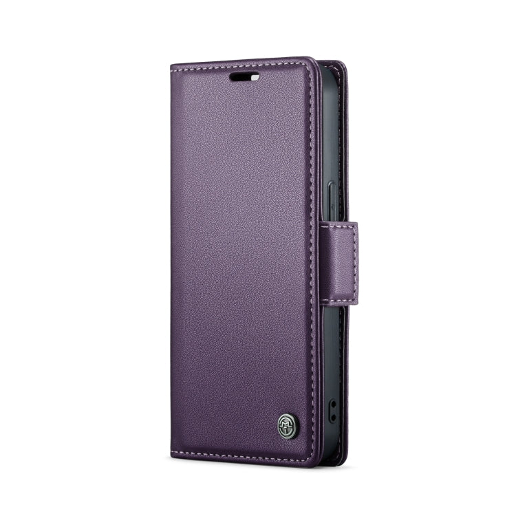 For iPhone 15 Plus CaseMe 023 Butterfly Buckle Litchi Texture RFID Anti-theft Leather Phone Case(Pearly Purple) - HoMEdemic™ 