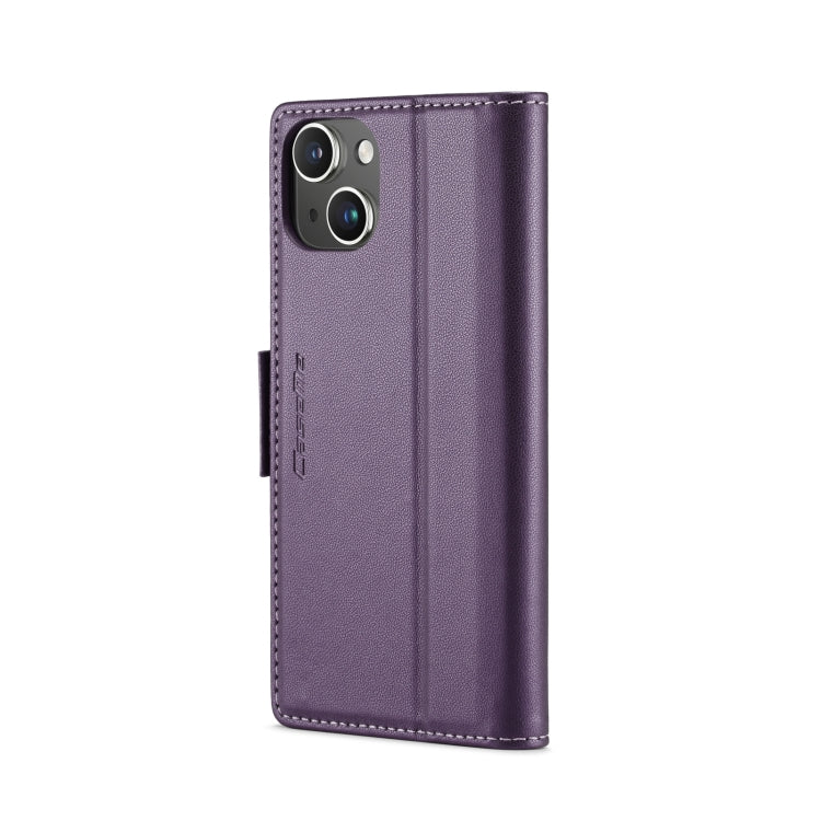 For iPhone 15 Plus CaseMe 023 Butterfly Buckle Litchi Texture RFID Anti-theft Leather Phone Case(Pearly Purple) - HoMEdemic™ 