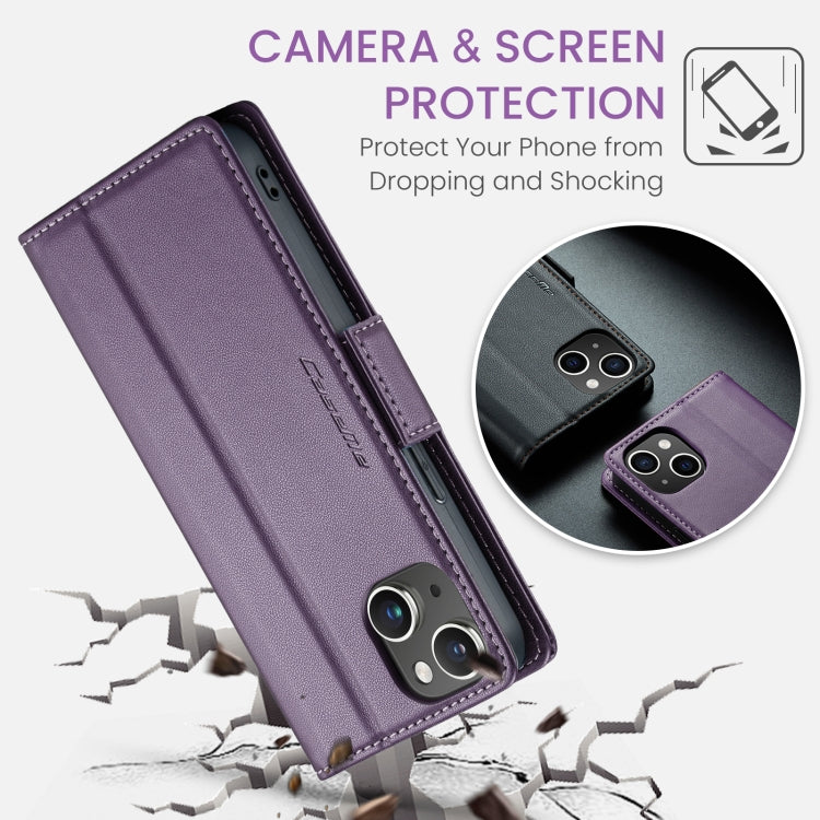 For iPhone 15 Plus CaseMe 023 Butterfly Buckle Litchi Texture RFID Anti-theft Leather Phone Case(Pearly Purple) - HoMEdemic™ 