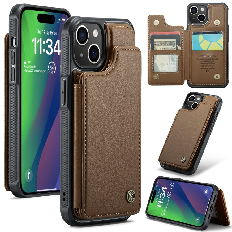 For iPhone 15 Plus CaseMe C22 Card Slots Holder RFID Anti-theft Phone Case(Brown) - HoMEdemic™ 