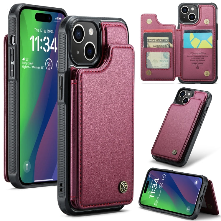 For iPhone 15 Plus CaseMe C22 Card Slots Holder RFID Anti-theft Phone Case(Wine Red) - HoMEdemic™ 