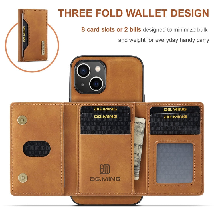For iPhone 15 Plus DG.MING M2 Series 3-Fold Card Bag Wallet Leather Phone Case(Brown) - HoMEdemic™ 