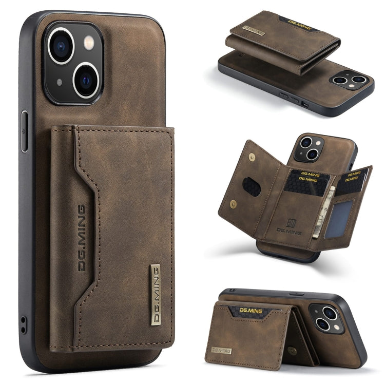For iPhone 15 Plus DG.MING M2 Series 3-Fold Card Bag Wallet Leather Phone Case(Coffee) - HoMEdemic™ 