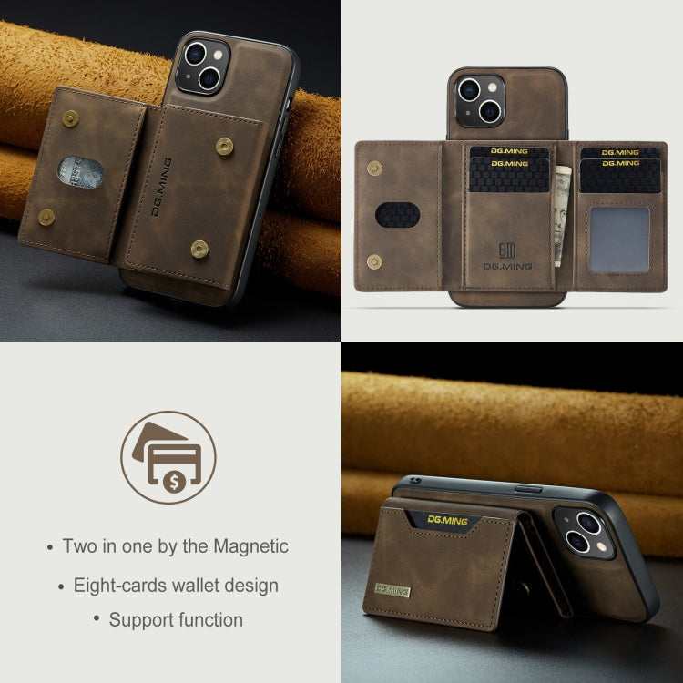 For iPhone 15 Plus DG.MING M2 Series 3-Fold Card Bag Wallet Leather Phone Case(Coffee) - HoMEdemic™ 