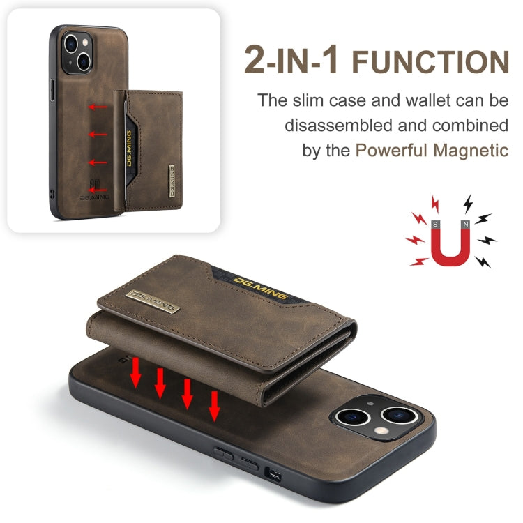 For iPhone 15 Plus DG.MING M2 Series 3-Fold Card Bag Wallet Leather Phone Case(Coffee) - HoMEdemic™ 