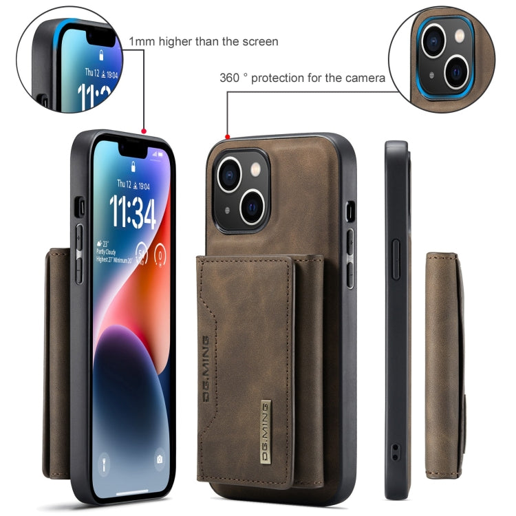 For iPhone 15 Plus DG.MING M2 Series 3-Fold Card Bag Wallet Leather Phone Case(Coffee) - HoMEdemic™ 