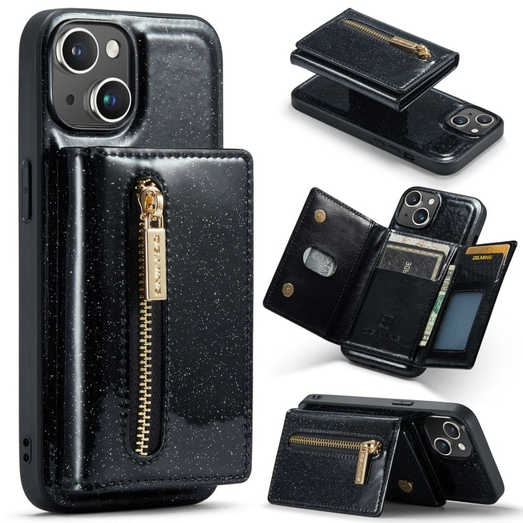 For iPhone 15 Plus DG.MING M3 Series Glitter Powder Card Bag Leather Phone Case(Black) - HoMEdemic™ 
