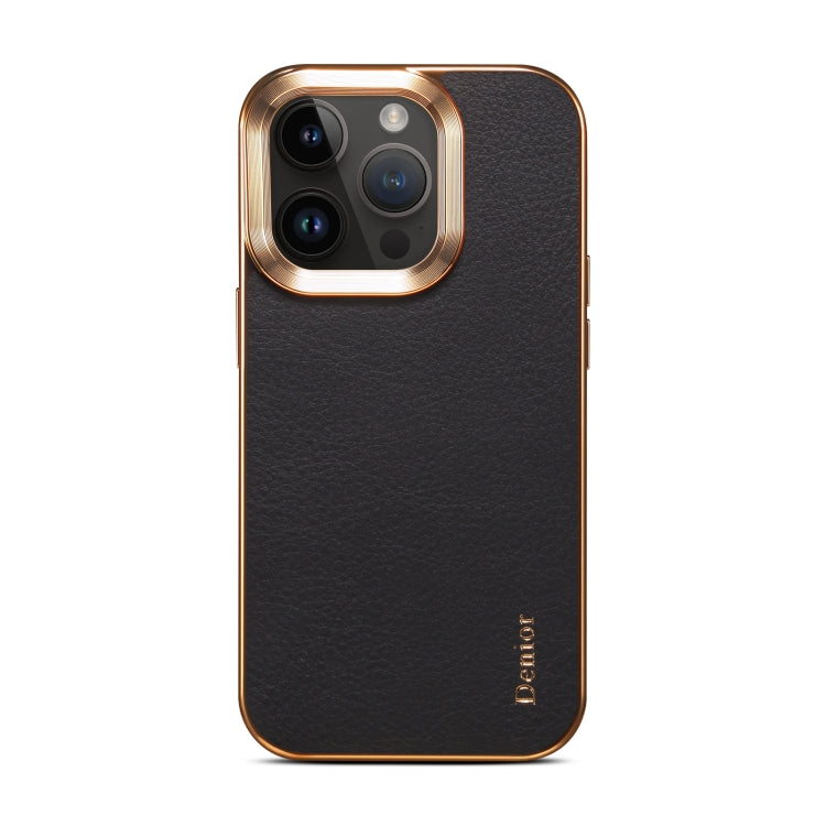 For iPhone 15 Plus Denior Cowhide Leather Plating Phone Case(Black) - HoMEdemic™ 